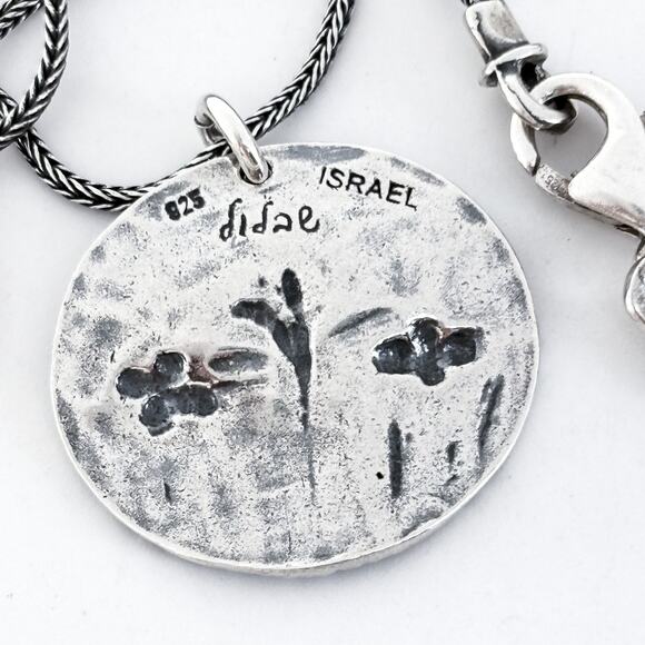Vintage Israel Didae Sterling Silver 925 Floral Disc Pendant Necklace 18” - Picture 5 of 6